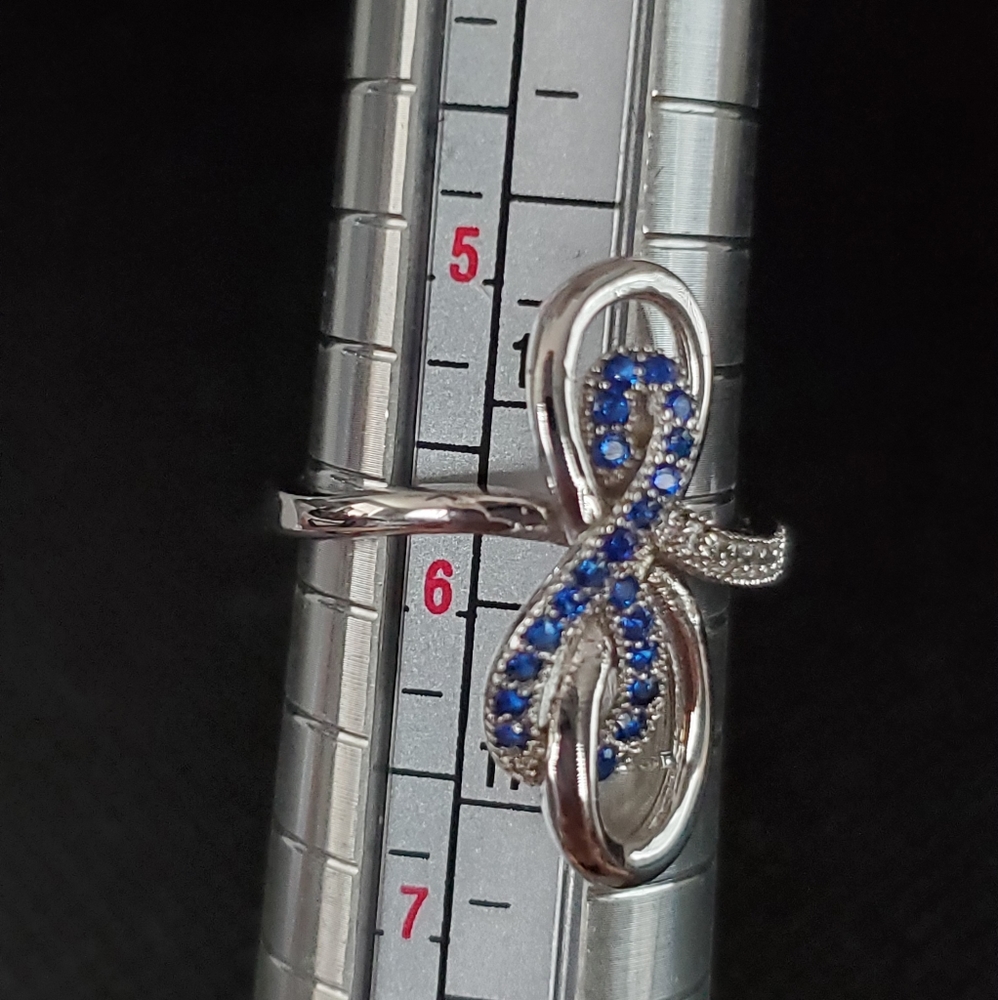 Silver Rhodium Plated Ring w/ Blue & Clear Stones